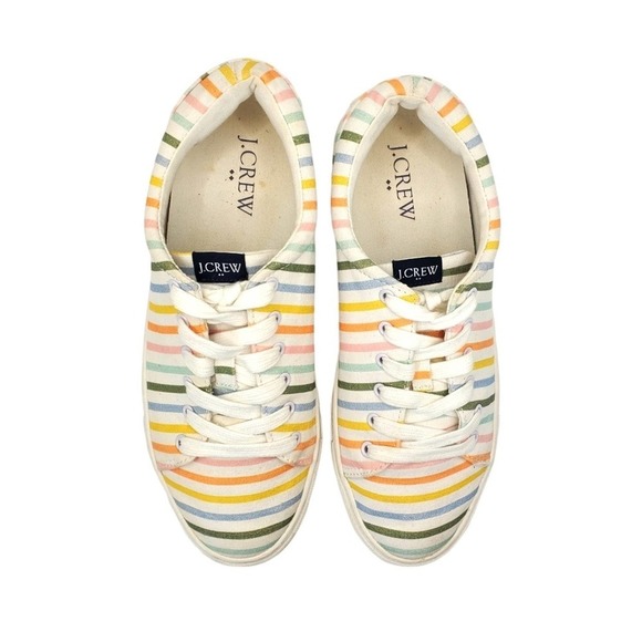 Euc J Crew Rainbow Colorful Striped Canvas Sneaker Tennis Shoe Size 7 - Picture 2 of 5